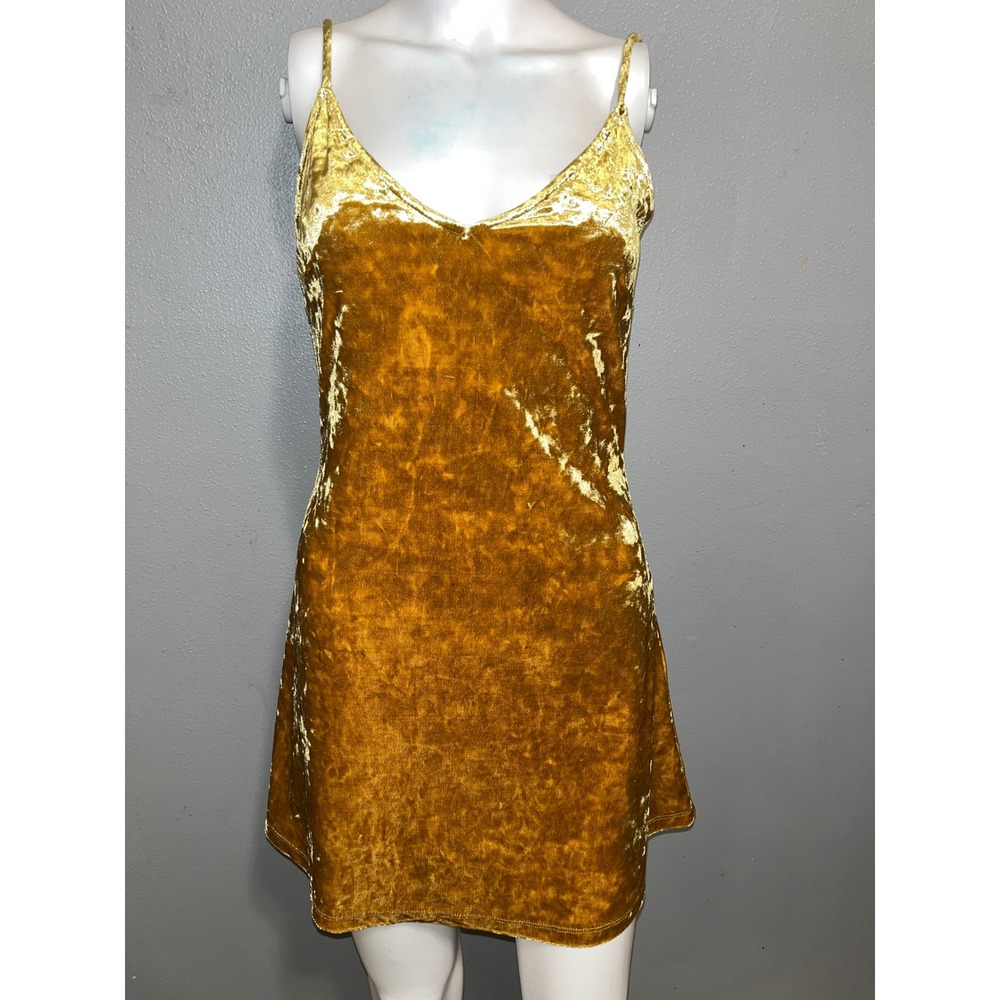 Forever 21 Velvet Camisole Slip Mini Dress Gold Sparkle Spaghetti Strap